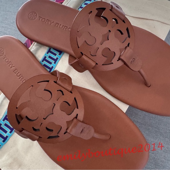 NIB Tory Burch Miller Size 9.5 Miele Calf Leather Sandals Brown 90582 - Picture 8 of 11